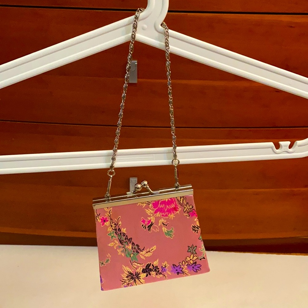 Pink floral embroidery Vintage Mini Clutch Purse